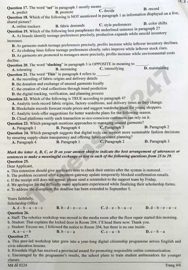 Thi tốt nghiệp THPT 2026: Đề thi thử môn Tiếng Anh - Sở GDĐT Nghệ An đợt 3 - 5