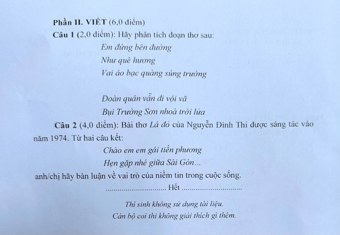 Đề thi Văn lớp 10 trường chuyên Khoa học Xã hội và Nhân văn năm 2026.