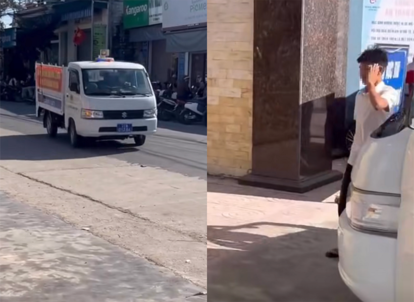 Nam sinh ngủ quên được lực lượng công an xã dùng xe chuyên dụng đưa tới điểm thi kịp thời. Ảnh: VietNamnet