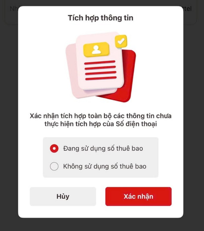 Trên VneID nếu thấy đúng số điện thoại bạn đang sử dụng, chọn “Đang sử dụng số thuê bao” rồi nhấn “Xác nhận”