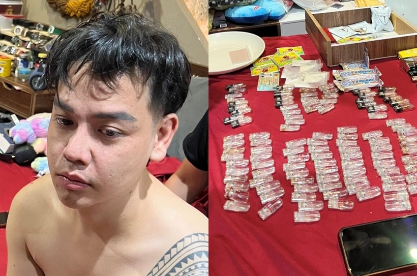Võ Như Phương cùng tang vật vụ án. Ảnh: Công an TP Đà Nẵng