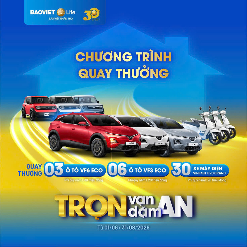 Chương trình quay thưởng hấp dẫn nhân kỷ niệm 30 năm Bảo Việt Nhân thọ