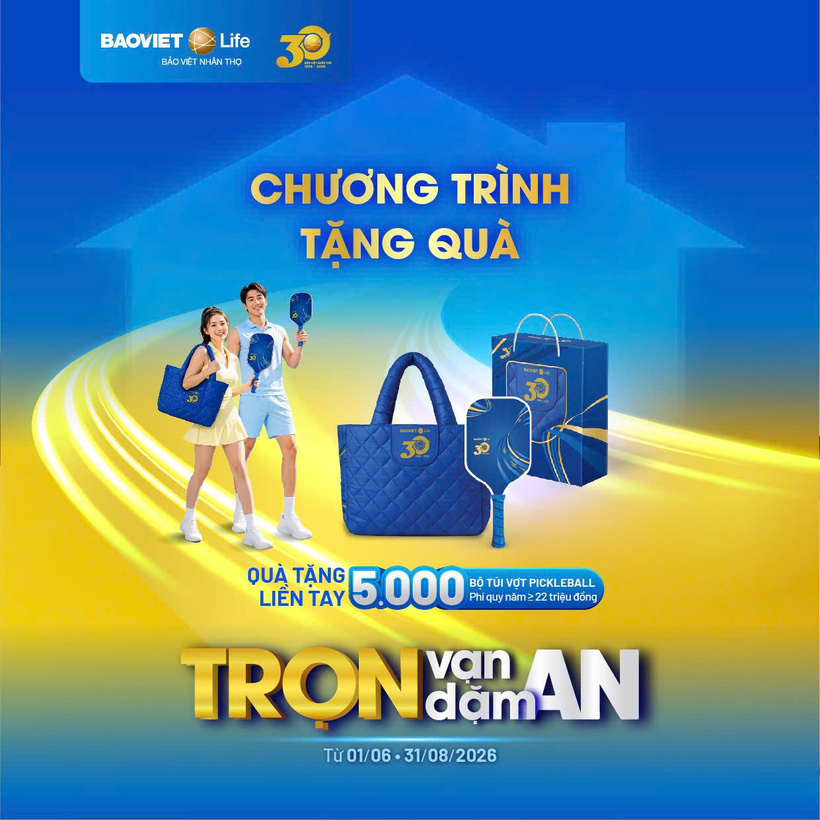 5.000 bộ quà tặng túi và vợt pickleball dành tặng khách hàng nhân kỷ niệm 30 năm Bảo Việt Nhân thọ