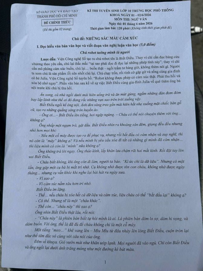 Đề thi Ngữ văn vào lớp 10 ở TPHCM có nội dung gì mà xôn xao? - 1