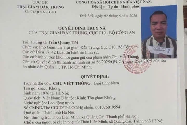Quyết định truy nã Chu Viết Thông. Ảnh: Vietnamnet