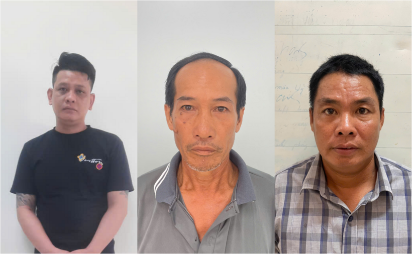 Đối tượng Nguyễn Quang Hưng, Phạm Văn Su, Nguyễn Hồng Giang (từ trái sang). (Ảnh: Công an tỉnh Tây Ninh)