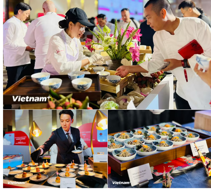 Các bếp trưởng dành tặng những món ăn đặc biệt tới thực khách tham dự sự kiện tối nay. Ảnh: Mai Mai/Vietnam+