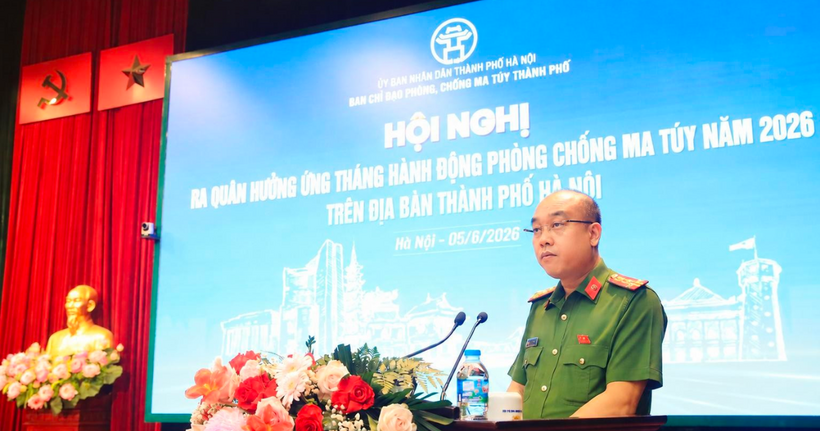 Đại tá Nguyễn Đức Long, Phó Giám đốc Công an TP Hà Nội phát biểu tại Hội nghị.