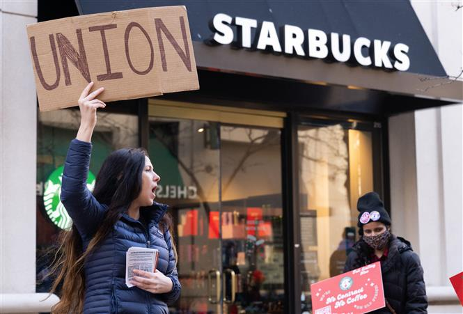 Các nhà hoạt động kêu gọi tẩy chay Starbucks ở quảng trường Gwanghwamun. Ảnh: Yonhap