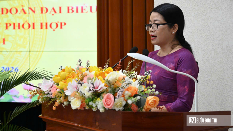 Bà Lưu Thị Hà - Phó chủ tịch UBMTTQ Việt Nam Tp.Đồng Nai phát biểu tại hội nghị.