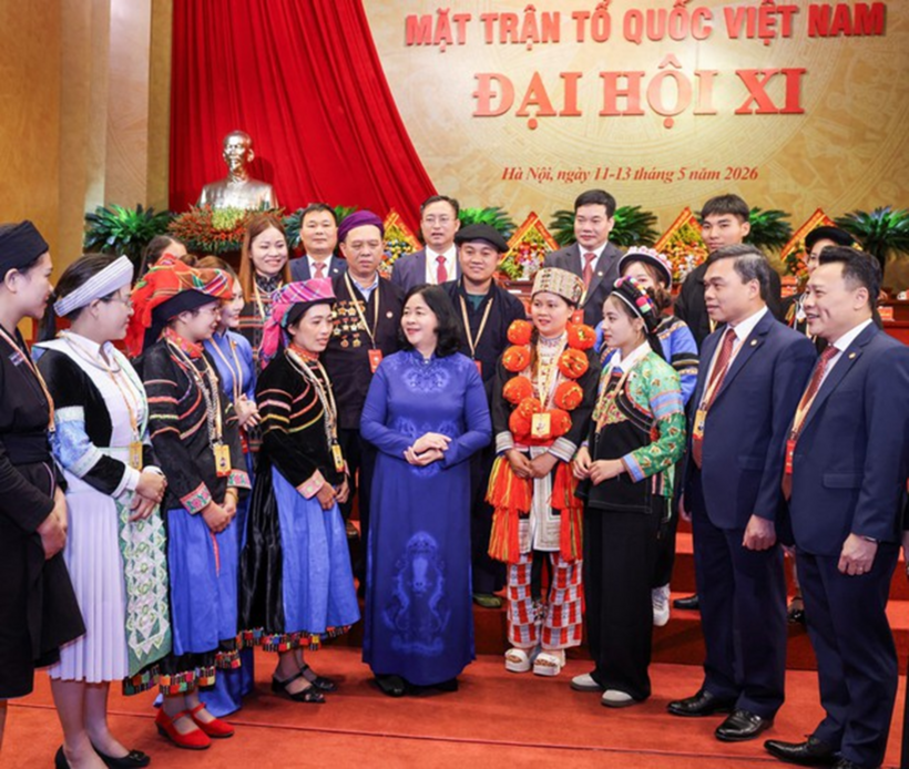 Bà Bùi Thị Minh Hoài - Ủy viên Bộ Chính trị, Bí thư Trung ương Đảng, Chủ tịch Ủy ban Trung ương MTTQ Việt Nam cùng đại biểu tham dự Đại hội đại biểu toàn quốc MTTQ Việt Nam lần thứ XI, nhiệm kỳ 2026-2031.