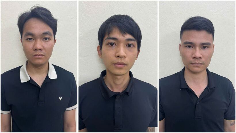 Các đối tượng Nguyễn Văn Sơn, Nguyễn Văn Vinh, Tạ Ngọc Thủy. Ảnh Công an tỉnh Hưng Yên.