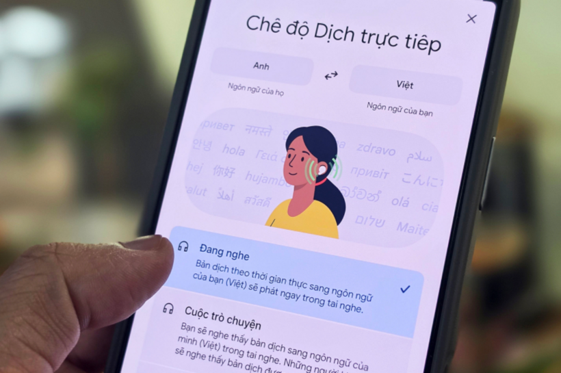 Giao diện ứng dụng Google Translate ngày 10/6, với tính năng Dịch trực tiếp. (Ảnh: VnExpress)