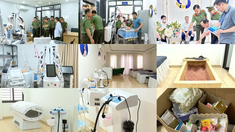 Máy móc, phương tiện các đối tượng sử dụng để điều trị, lừa dối khách hàng. Ảnh CACC