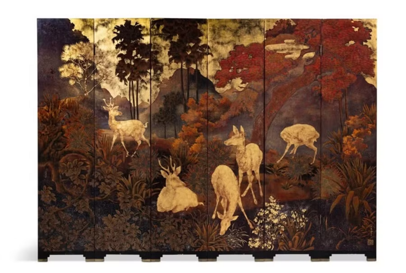 Bức ''Đàn hươu trong rừng'' có kích thước mỗi tấm 150x35 cm, tổng thể là 150x210 cm, từng thuộc bộ sưu tập tư nhân của Pháp. Ảnh:&nbsp;Sotheby's
