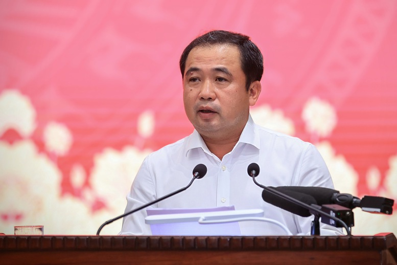 Đồng chí Trần Đức Thắng, Ủy viên Bộ Chính trị, Bí thư Thành ủy, Trưởng đoàn Đại biểu Quốc hội thành phố Hà Nội phát biểu tại cuộc làm việc - Ảnh: VGP/Nhật Bắc