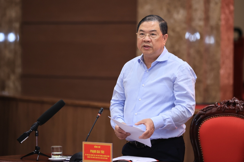 Đồng chí Phạm Gia Túc, Ủy viên Bộ Chính trị, Phó Thủ tướng Thường trực Chính phủ phát biểu tại cuộc làm việc - Ảnh: VGP/Nhật Bắc