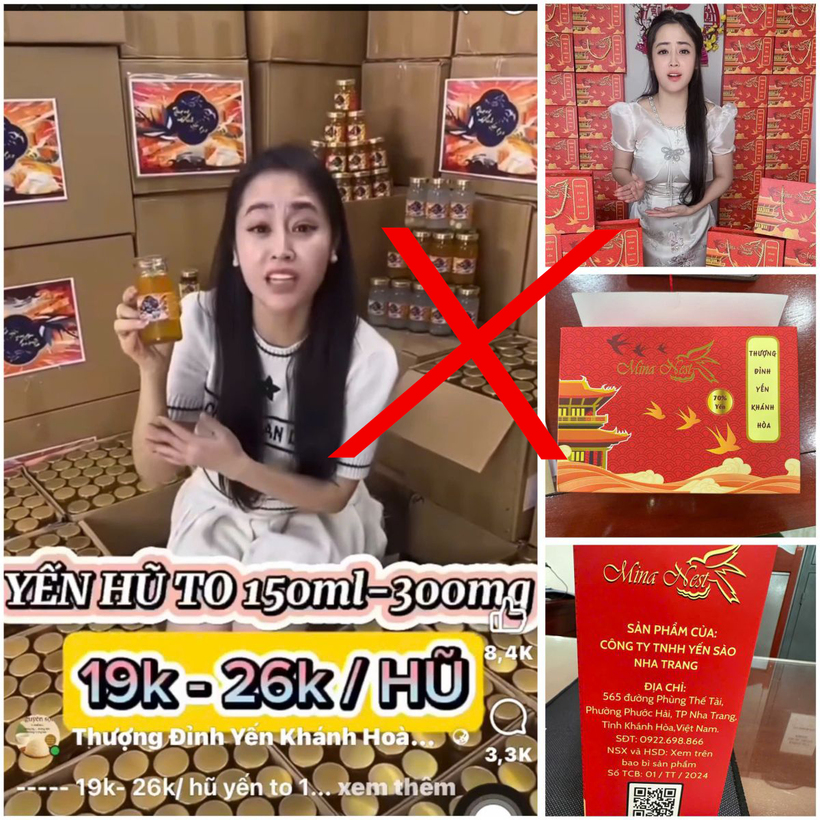 Đối tượng Vũ Thùy Trang livestream giới thiệu, bán sản phẩm mang nhãn hiệu "Mina Nest" và "Gold Nest" &nbsp;trên nền tảng mạng xã hội facebook.