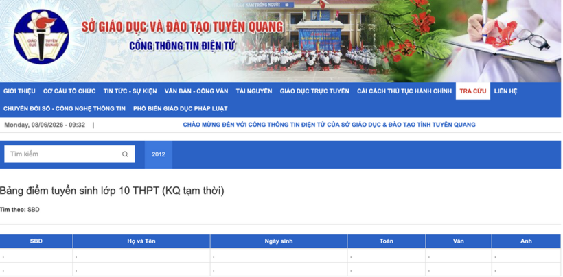 Tra cứu điểm thi lớp 10 THPT 2026 của Tuyên Quang qua trang của Sở GD&ĐT (Ảnh: Mỹ Hà).