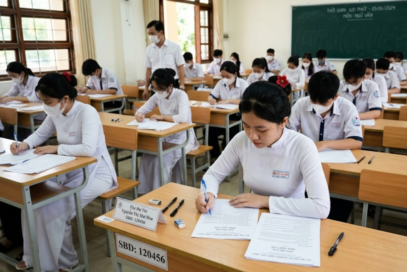 Thí sinh làm bài thi. Ảnh minh họa: AI/Dân trí