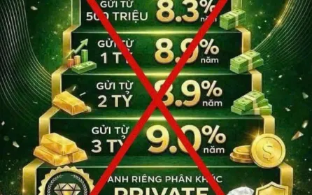Mẫu quảng cáo giả mạo ngân hàng. (Ảnh: Website của ngân hàng Vietcombank)