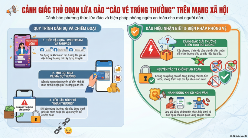 Cảnh giác thủ đoạn lừa đảo cào vé trúng thưởng trên mạng xã hội. (Ảnh: Công an tỉnh Quảng Ninh)