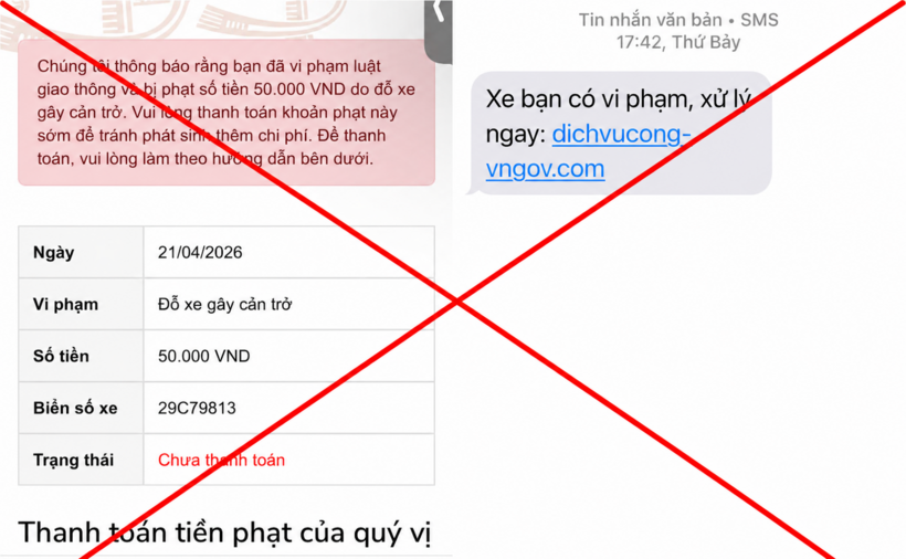 Tin nhắn giả mạo của các đối tượng&nbsp; lừa đảo. (Ảnh: Công an tỉnh Phú Thọ)