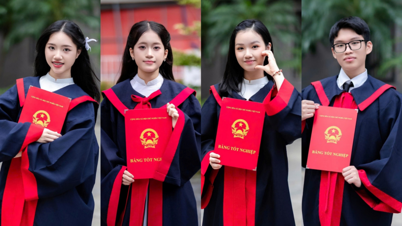 4 thủ khoa thi lớp 10 chuyên của Hà Nội năm 2026 cùng học lớp 9A5 Trường THCS Cầu Giấy. Ảnh: VietNamnet