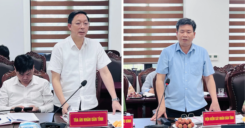 Đại diện TAND tỉnh Bắc Ninh, Đại Viện Kiểm sát nhân dân tỉnh Bắc Ninh phát biểu tại hội nghị.