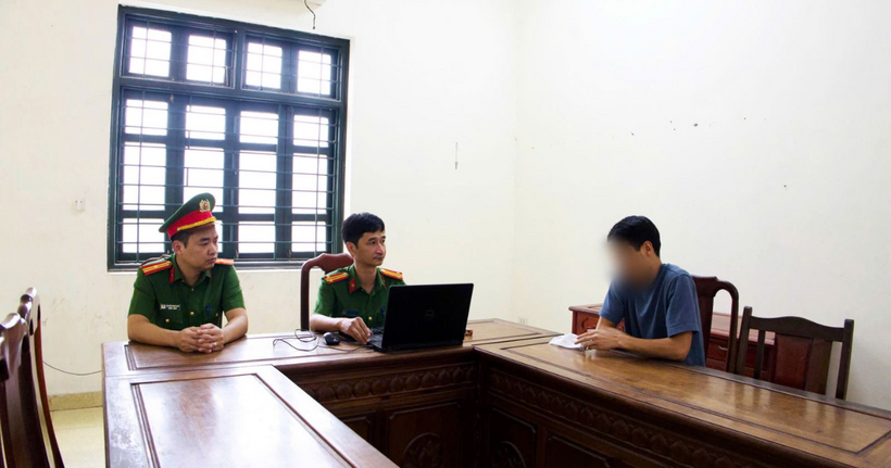Đối tượng Nguyễn Văn T. tại cơ quan Công an.