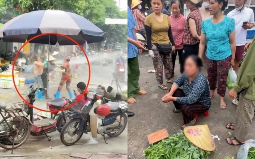 Người phụ nữ bán hải sản dùng vòi rửa xe xịt gây thương tích cho người bán rau.
