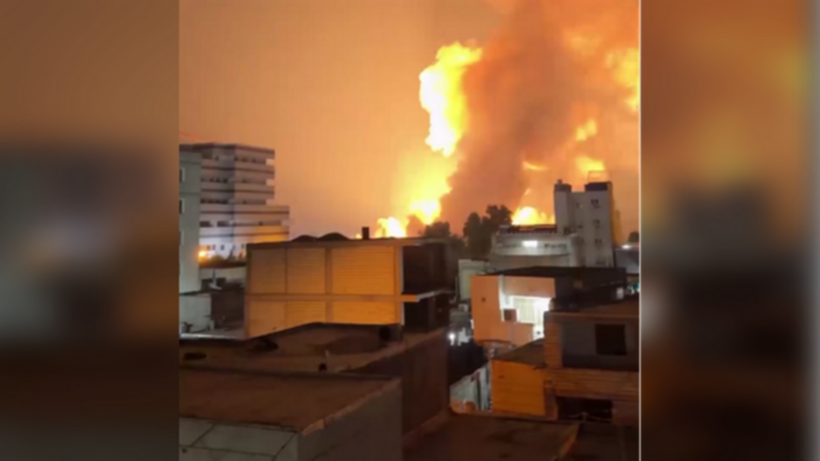 Ảnh cắt từ clip cho thấy cuộc tấn công của Mỹ vào Bandar Abbas, Iran ngày 8/7 (Ảnh: PressTV).