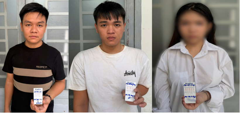 Em P.N.D.Q. (bìa phải) cùng đối tượng Phan Đoàn Quang Duy và Đỗ Phước Lộc. (Ảnh: Công an tỉnh Đồng Nai)