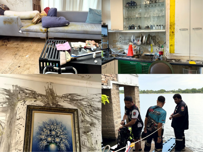 Sơn đen và sơn vàng bị vấy bẩn tung tóe khắp các bức tường, đồ nội thất cũng như các vật dụng trang trí trong căn hộ thuê của Murphy tại Thái Lan. Ảnh: Bangkok Post