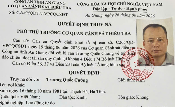 Quyết định truy nã Trương Quốc Cường. Ảnh: VTC News