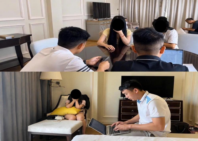 Công an lấy lời khai các cô gái trong đường dây. (Ảnh: Công an tỉnh Hà Tĩnh)