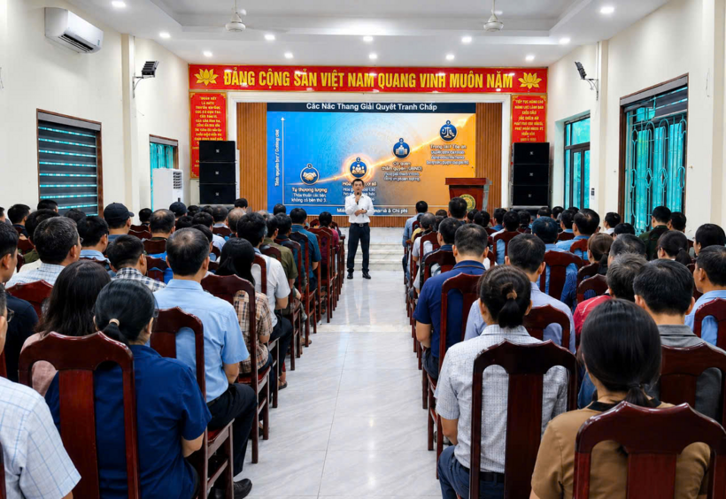 Ông Nguyễn Thành Khang, báo cáo viên pháp luật của Hội Luật gia Tp.Hải Phòng truyền đạt nội dung chuyên đề về Luật Hòa giải ở cơ sở và Luật Tiếp cận thông tin.