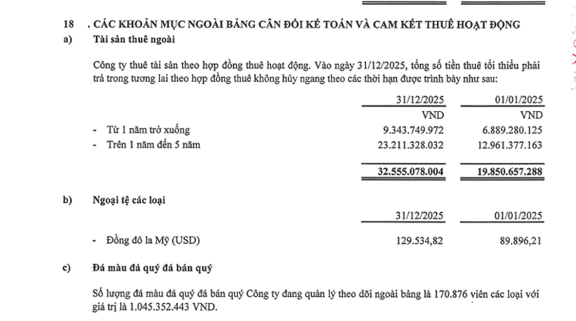 SJC đang theo dõi ngoài bảng cân đối kế toán 170.876 viên đá màu, đá quý và đá bán quý với giá trị ghi sổ hơn 1 tỷ đồng. Nguồn: SJC