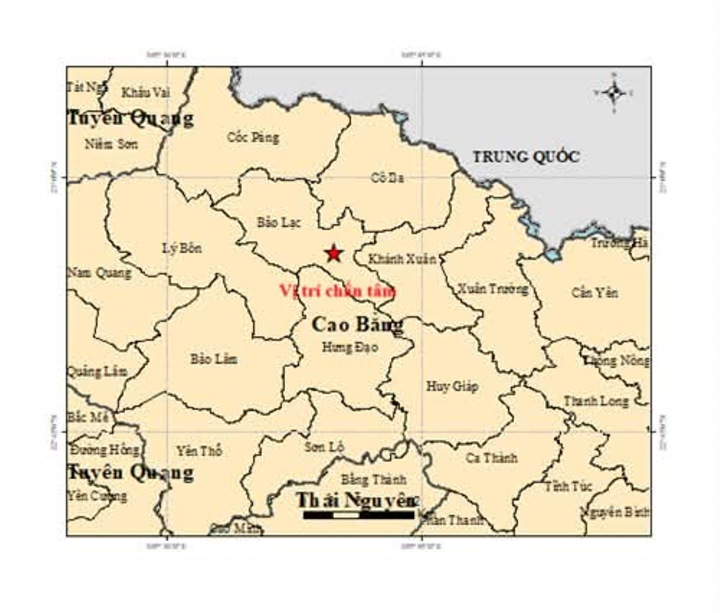 Vị trí trận động đất. Ảnh: Viện Các Khoa học Trái đất/Vietnamnet