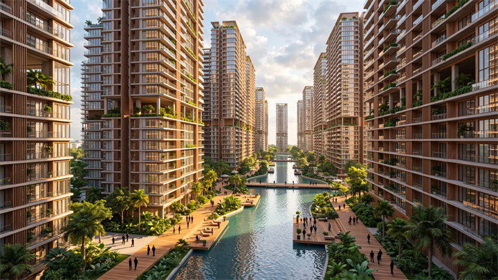 Tổ hợp nhà ở xã hội An Thới ưu tiên diện tích cho không gian xanh và tiện ích công cộng. Ảnh Sun group