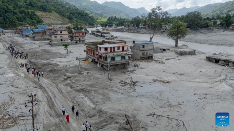 Hiện trường trận lũ quét tại Nepal. Ảnh: Tân Hoa xã