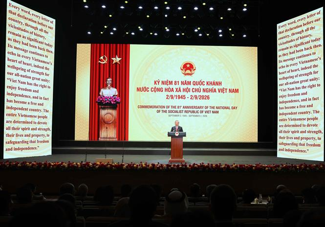 Tổng Bí thư, Chủ tịch nước Tô Lâm đọc Diễn văn kỷ niệm tại Lễ kỷ niệm 81 năm Quốc khánh 2/9.&nbsp;Ảnh: Thống Nhất/TTXVN