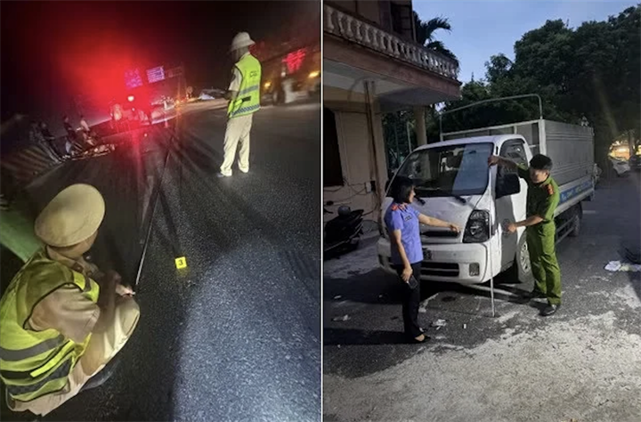 Hiện trường vụ tai nạn và phương tiện được xác định có liên quan. Ảnh: Công an tỉnh Hưng Yên