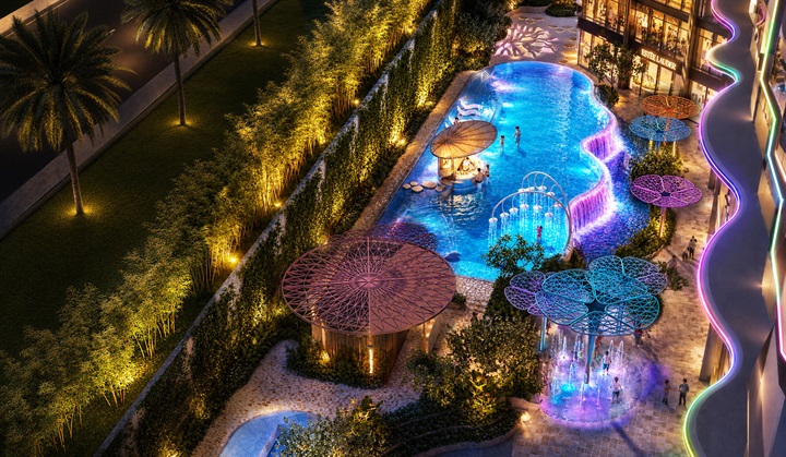 Không gian Alora Nha Trang lộng lẫy khi lên đèn với những trải nghiệm ẩm thực - vui chơi - giải trí thời thượng&nbsp; (Hình ảnh phối cảnh dự kiến, nguồn: KDI Group)