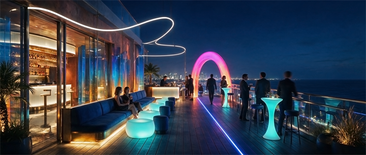 Không gian Rooftop Bar với tầm nhìn ngoạn mục hướng ra Vịnh Nha Trang (Hình ảnh phối cảnh dự kiến, nguồn: KDI Group)
