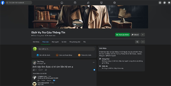 Quảng cáo dịch vụ tra cứu thông tin cá nhân và thám tử tư công nghệ cao trên mạng xã hội. Ảnh: Trang TTĐT Công an Thành phố Cần Thơ.