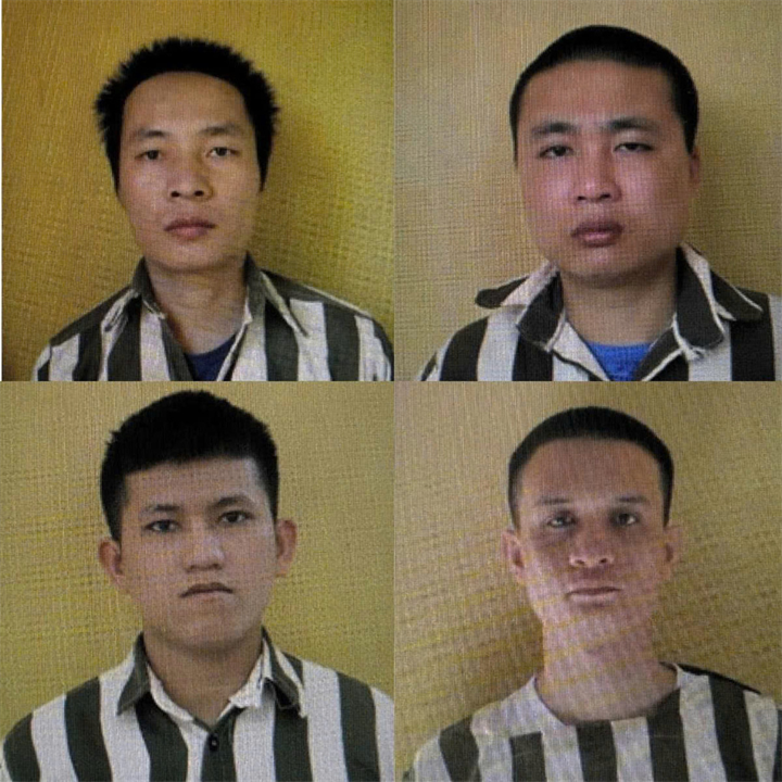 Các phạm nhân Lữ Văn Toàn, Lê Văn Cường (từ trái qua, hàng trên); Hồ Văn Tình, Võ Hoàng Duy (hàng dưới, từ trái qua). Ảnh: Công an Khánh Hòa/VnExpress