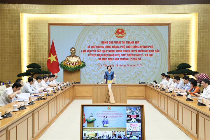 Phó Thủ tướng Phạm Thị Thanh Trà làm việc với 9 tỉnh vùng trung du và miền núi phía bắc về mục tiêu tăng trưởng 2 con số - Ảnh: chinhphu.vn/Thu Giang