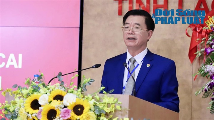 Luật gia Nguyễn Huy Cường - Chủ tịch Hội Luật gia tỉnh Lào Cai phát biểu khai mạc Đại hội. Ảnh: Nguyễn Lâm