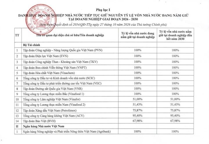 Danh sách doanh nghiệp, ngân hàng sẽ cơ cấu lại vốn nhà nước giai đoạn 2026 - 2030 - 1